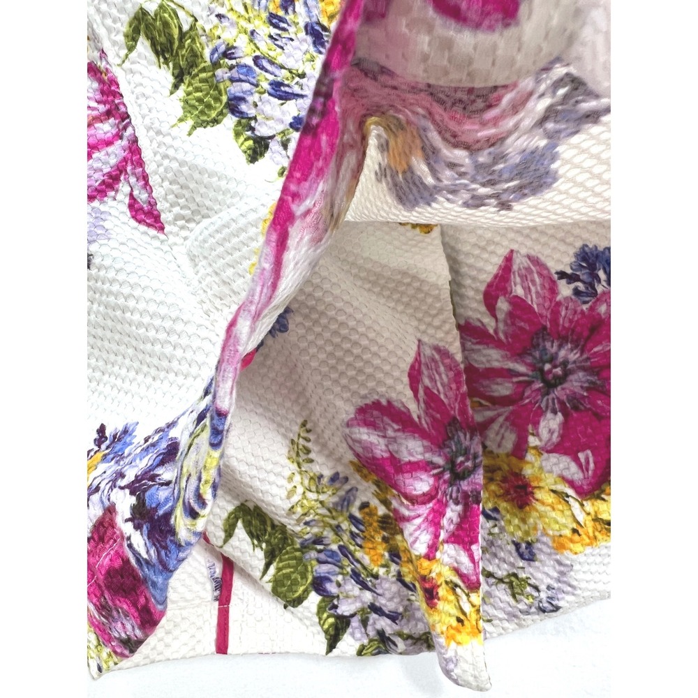 Susan Graver Floral Moto Jacket White Textured Waffle Knit Asymmetric Zip Size 6 - Picture 15 of 15